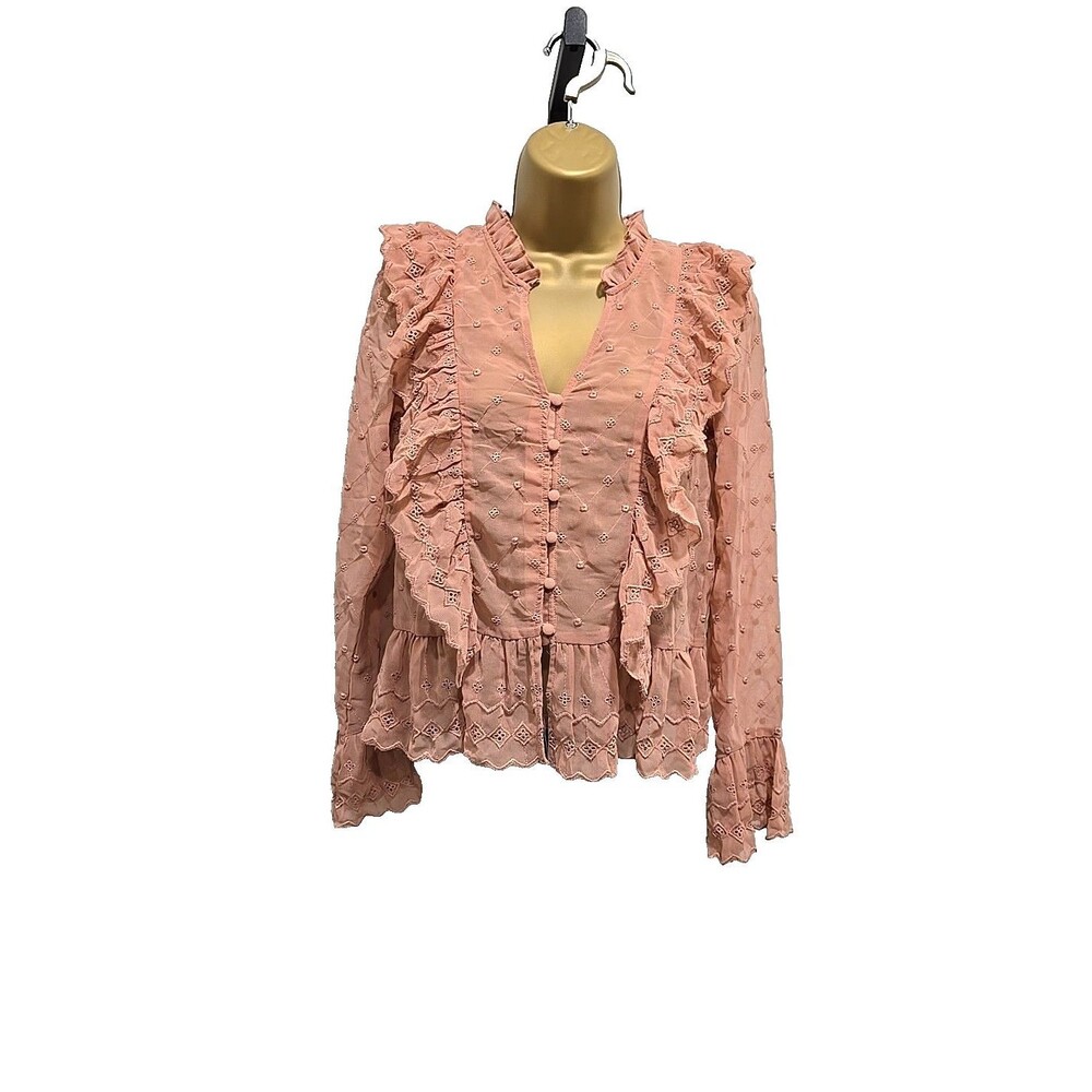 Poet Ruffle Eyelet Blouse Med Victorian Sheer Mauve Dainty Delicate Feminine